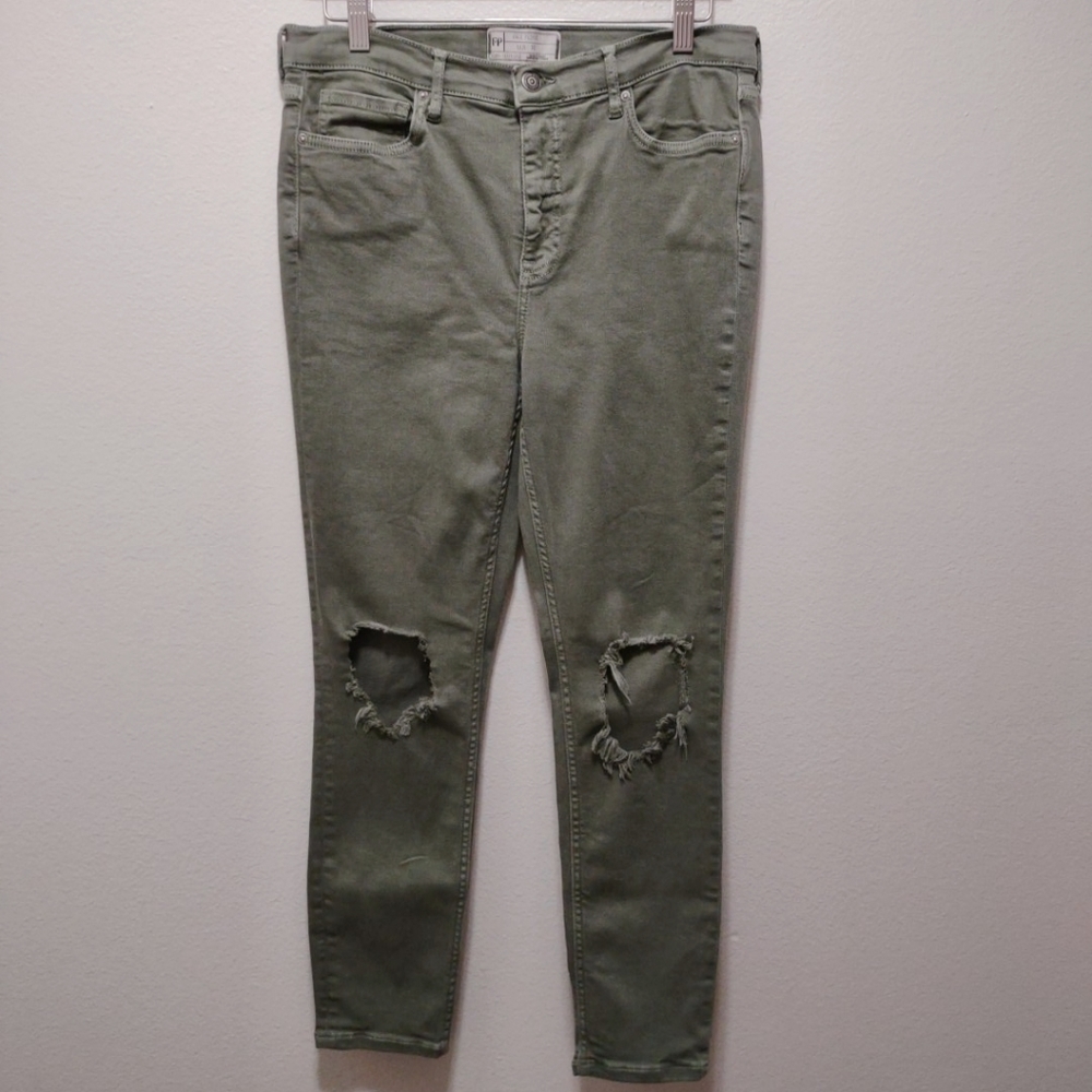 Free People Green Distressed Skinny Leg Denim Jeans 30